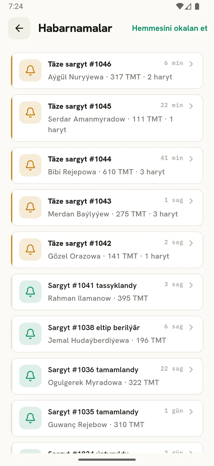 Täze sargyt habarnamalarynyň sanawy