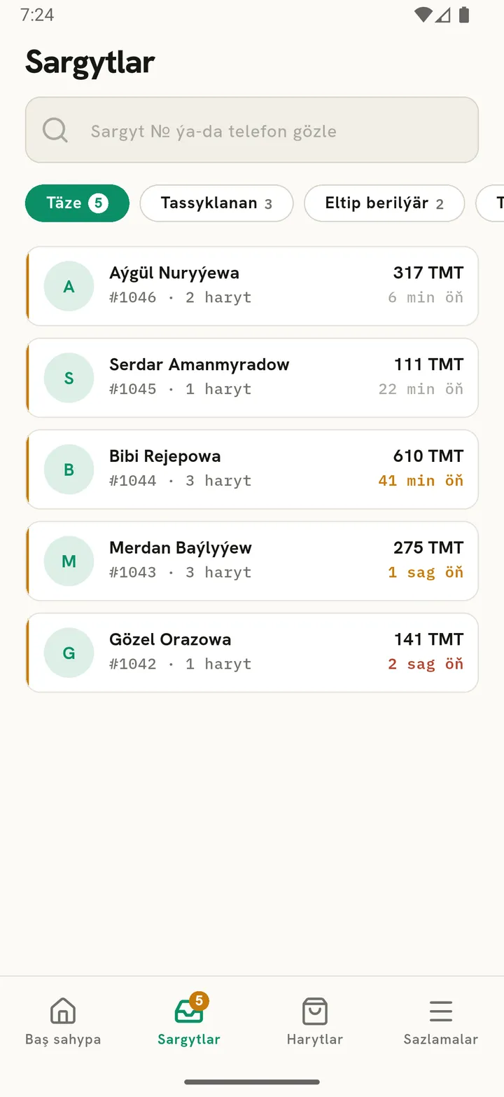 Ýagdaý boýunça saýlama bellikli sargyt sanawy